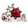 Faux Pearl Floral Brooch (Hot Red) Avalaya