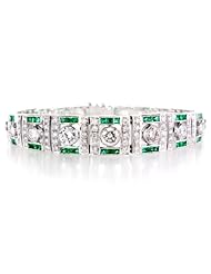 Diamond and Emerald 18k White Gold Antique Style Bracelet
