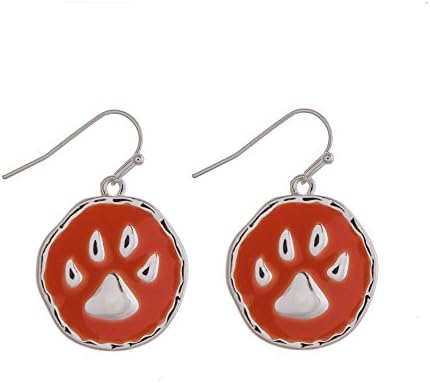 Orange and Silver Tone Paw Print Fish Hook Earrings