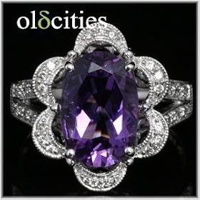 14K White Gold Amethyst and Diamond Estate Ring by 