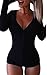 Moxeay V-Neck One Piece Bodysuit Long Sleeve Bodycon Rompers X-Large Black