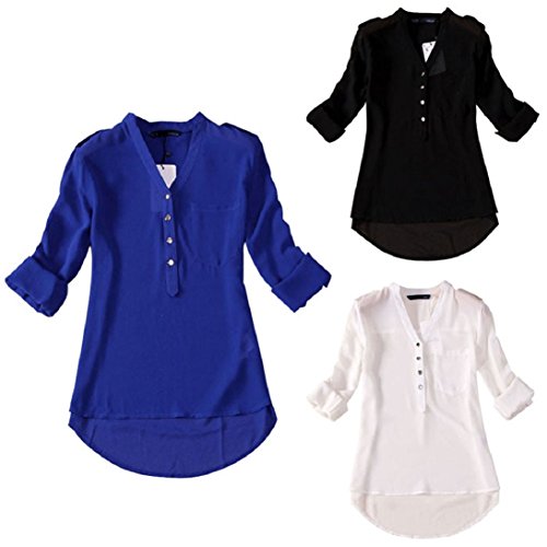Sunward Women Summer Autumn V-neck Long/half Sleeve Casual Chiffon Shirt Blouse
