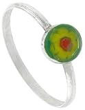 Tiny Sterling Silver 1/4 (6 mm) Round Bright Green Resin Ring with Yellow Flower Design