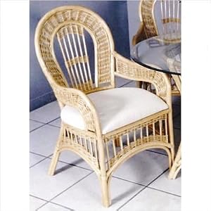 St. Lucia Indoor Rattan Arm Chair in Natural Finish Fabric: Banana Bay Chili