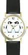 Two Penguins - Penguin Cartoon - JP - WATCHBUDDY&reg; DELUXE TWO-TONE THEME WATCH - Arabic Numbers - Black Leather Strap-Size-Large ( Men's Size or Jumbo Women's Size )
