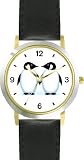 Two Penguins - Penguin Cartoon - JP - WATCHBUDDY&reg; DELUXE TWO-TONE THEME WATCH - Arabic Numbers - Black Leather Strap-Size-Large ( Men's Size or Jumbo Women's Size )