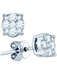 0.67 cttw 18k White Gold Diamond Flower Stud Earrings (Real Diamonds: 2/3 cttw)
