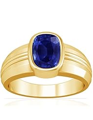 14K Yellow Gold Cushion Cut Blue Sapphire Solitaire Ring