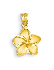 14k Yellow Gold Plumeria Floral Pendant Pendant. Metal Wt- 0.92g