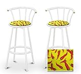 2 Chili Peppers Specialty / Custom White Barstools with Backrest Set
