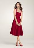 David's Bridal Bridesmaid Dresses Style Satin Wide Strap Tea Length Dress Style F14556