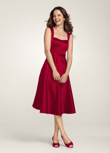 David's Bridal Bridesmaid Dresses Style Satin Wide Strap Tea Length Dress Style F14556