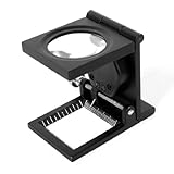 uxcell　拡大鏡　折りたたみ　ラウンドレンズ　LEDライト　ブラック　10X