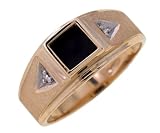 10K Yellow Gold Mens Black Onyx and .02ctw Diamond Ring