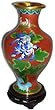 Chinese cloisonne copper body enameled flower vase "Blue Chrysanthemum Fortune" - stand / base included, 8"H