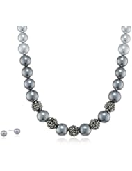 Silvertone Simulated Pearl Fireball Earrings and Necklace Set
