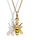 9ct Gold Enamelled Honey Bee Pendant & Gold Chain.