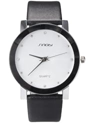 SINOBI Crystal White Dial Mens Women Quartz Black Leather Wrist Watch Gift SNB022