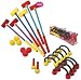  NOTE: Unless the item is defective within the Champion Sports warranty period due to a manufacturing defect, the item cannot be returned. Price for 1 set Weighted foam covered wickets stay upright. Set includes: 2 mallet's 28" L, 6 balls 2" diameter, 9 wickets and 2 stakes. Packed in a storage bag. Set of 6 primary colors.