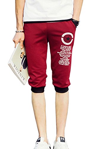Men's Casual Harem Baggy Hiphop Shorts Capris Jogger Sports Trousers(Ruby,Tag 3XL)