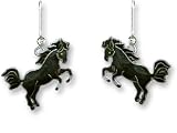 Black Stallion Enamel & Sterling Silver Dangle Earrings by Zarah