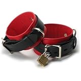 Deluxe Black and Red Locking Ankle Cuffs