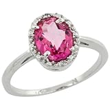 10k White Gold ( 8x6 mm ) Halo Engagement Pink Topaz Ring w/ 0.048 Carat Brilliant Cut Diamonds & 1.35 Carats Oval Cut Stone, 7/16 in. (11mm) wide, size 7