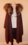 8 Plies Bolivian Baby Alpaca Cape with Fox Fur Collar Jet Black