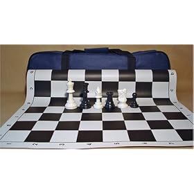 ChessCentral's Superior Tournament Chess Set with Chess Pieces, Black Chess Board, and Blue Tote