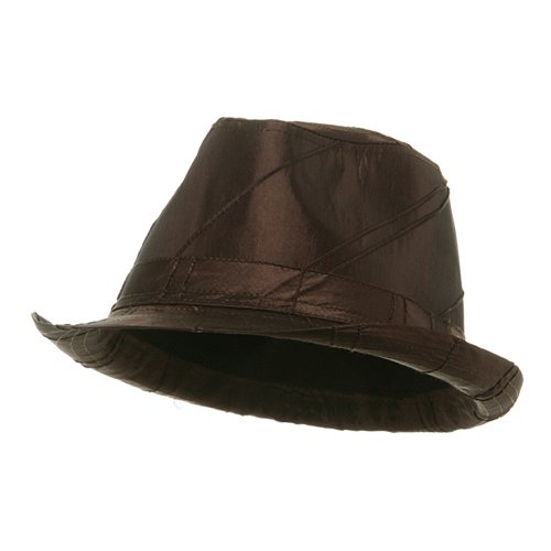 Fabric Stripe Fedora Hat-Brown W20S68D