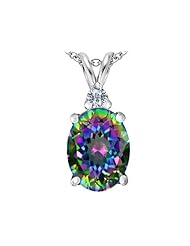 Original Star K (tm) Large 14x10mm Oval Rainbow Mystic Topaz Pendant in 925 Sterling Silver