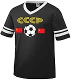CCCP Flags International Soccer Mens Ringer T-shirt, USSR Soviet Soccer Men's V-Neck Soccer Style Shirt