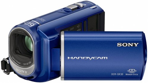 Sony DCR-SX30EL SD-Camcorder (Memory Stick, 60-fach optischer Zoom, 4 GB interner Speicher, 6,9 cm (2,7 Zoll) Display, Bildstabilisator, Touchscreen) blau