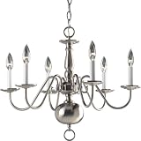 Progress Lighting P4356-09 6-Light Americana Chandelier with Delicate Arms and Decorative Center Column and Candelabra Lamps, Brushed Nickel