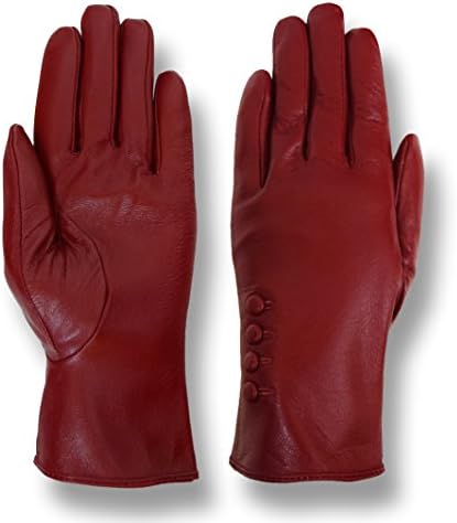 Giromy Samoni Women's Plush Lined 4-Button Dress Leather Gloves - Red - L