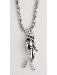 Scuba Diver Necklace Sterling Silver Three Dimensional Detail with 18 Inch Stainless Steel Box Chain
