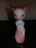 Very Old Antique hand Painted Bisque Ceramic Pink Deer with Bowtie - Made in Japan