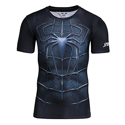 2016 Batman Avengers Costume Marvel Comics Mens Compression T shirt (M, SpiderBlack)