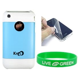 2-Tone Baby Blue / White Rubberize Textured Hard Shell Snap On Case Cover + Screen Protector - Compatible for Apple iPhone 3G 8 GB 16 GB (iPhone NOT included) + Bonus Young Micro - Live Green WristBand