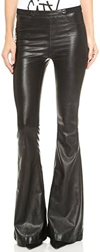 ALO Women's Vintage Glam Rock PU Leather Wide Leg Flared Bell Bottom Pants-L