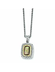Sterling Silver with 14k Gold Oblong Black Mother of Pearl 18in Necklace - Antique Boutique - Vintage Style - Jewelry