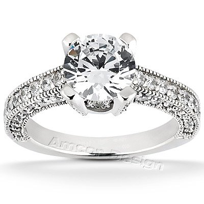 14K White Gold Round Cut Diamond Semi-mount Engagement Setting (0.75ct.tw, HI Color, SI2-3 Clarity)