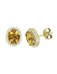 0.31 Carat Diamond Accent Citrine Oval Stud Earrings 14K Yellow Gold