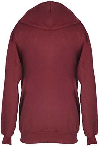 J Style Women Basic Solid Color Zip-up Hoodie T-shirt Tops_Burgundy_2XL