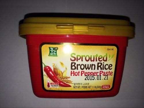 Jongga Vision Sprouted Brown Rice Hot Pepper Paste, Korean 03411k, Level 3 Heat, 1.1 Lb, 500g Tub