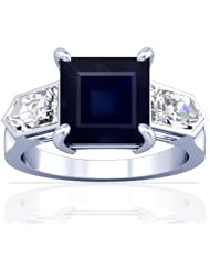 14K White Gold Princess Cut Blue Sapphire Fana Designer Ring