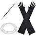 Pangda 1920s Accessories Costume Fancy Dress Plastic Holder Pearl Beads Long Black Gloves Set