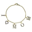 Yellow Gold Overlay Sterling Silver "I Heart Mom" Charm Bracelet w/ Diamonds