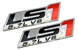 2x (pair/set) LS1 5.7L V8 Red Engine Emblems Badges Highly Polished Aluminum Chrome Silver for GM General Motors Chevy Chevrolet