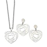 Chisel Stainless Steel Fancy Heart Post Earrings and 19 Inch Pendant Set